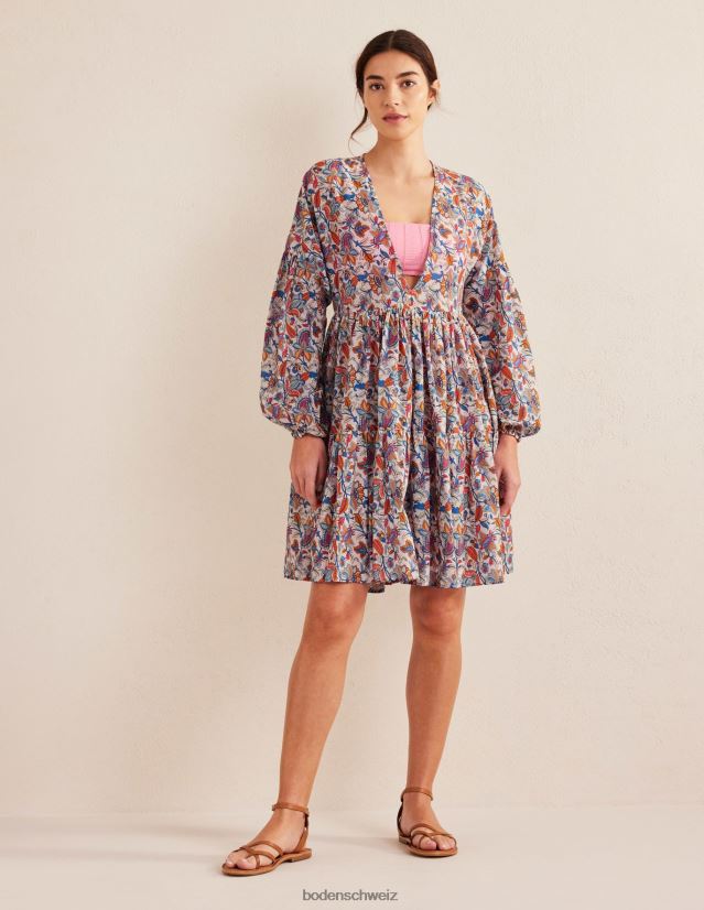 Boden Frauen Lässiges, gestuftes Strandkleid VH86PT1730 Kleidung Nebel blau und Paisley-Rebe