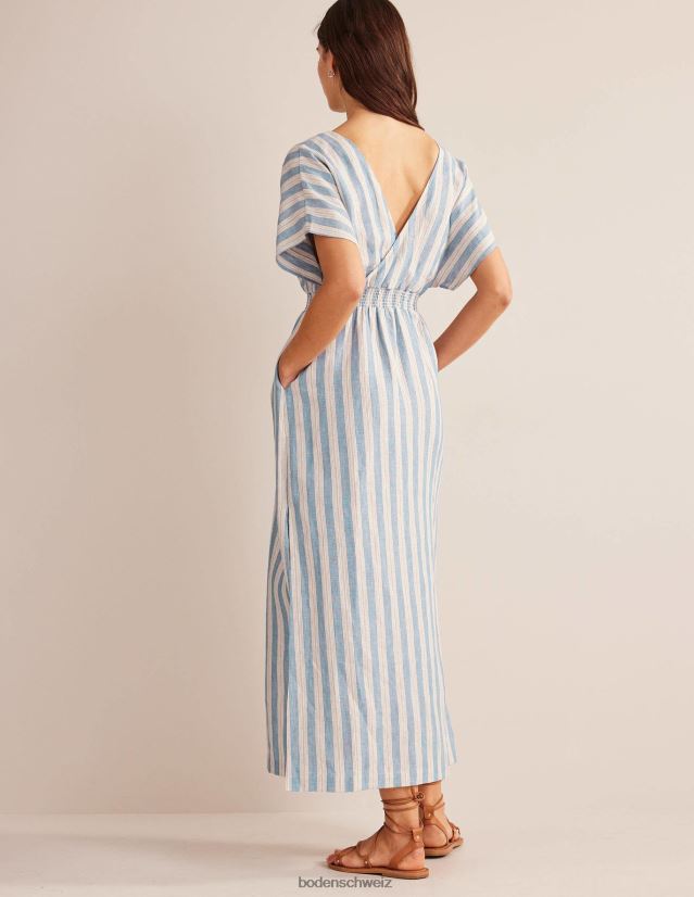 Boden Frauen Leinen-Kaftan-Maxikleid VH86PT80 Kleidung porzellanblauer Lurexstreifen