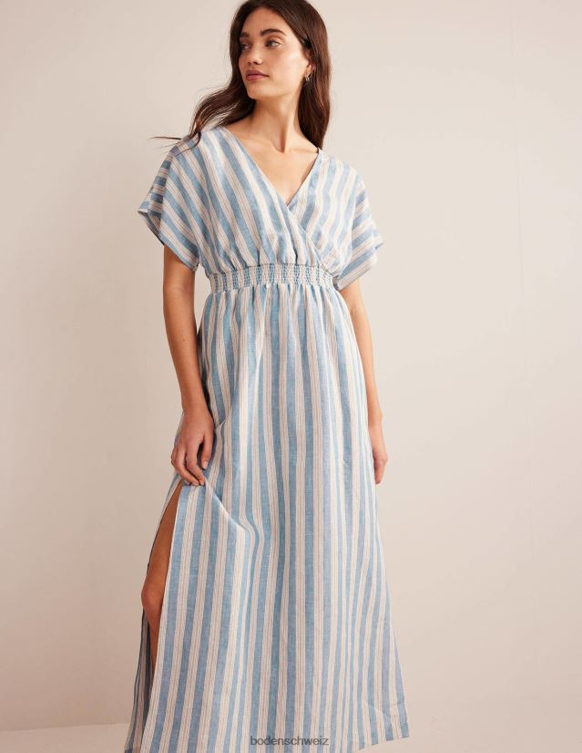 Boden Frauen Leinen-Kaftan-Maxikleid VH86PT80 Kleidung porzellanblauer Lurexstreifen