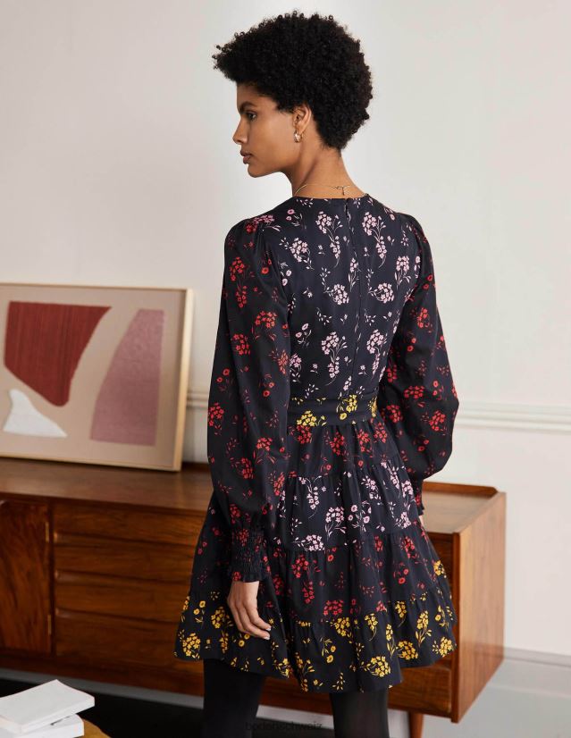 Boden Frauen Lyla-Stufenkleid VH86PT2022 Kleidung schwarz und rosa & fallender Zweig