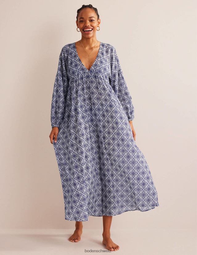 Boden Frauen Maxi-Empire-Strandkaftan VH86PT1567 Kleidung Wirbel aus Elfenbein und Flora