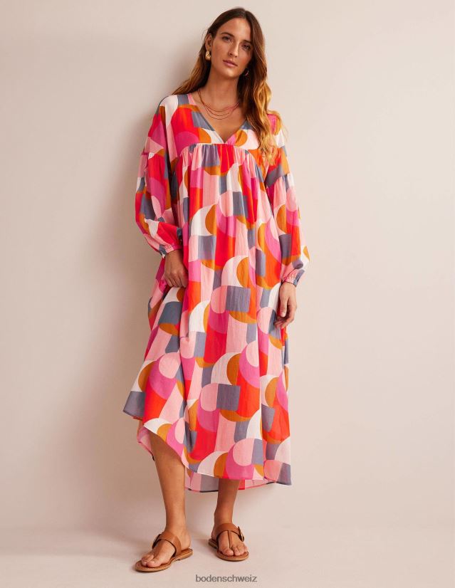 Boden Frauen Maxi-Empire-Strandkaftan VH86PT573 Kleidung Festivalrosa und geometrischer Wirbel