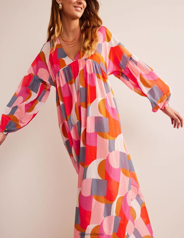 Boden Frauen Maxi-Empire-Strandkaftan VH86PT573 Kleidung Festivalrosa und geometrischer Wirbel