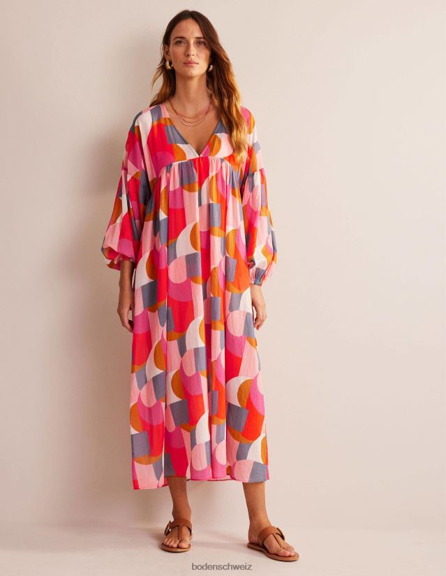 Boden Frauen Maxi-Empire-Strandkaftan VH86PT573 Kleidung Festivalrosa und geometrischer Wirbel