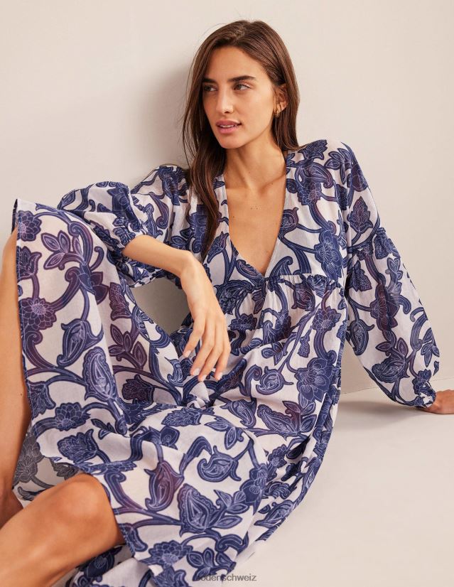 Boden Frauen Maxi-Empire-Strandkaftan VH86PT72 Kleidung Blaues Band und Paisley-Wirbel