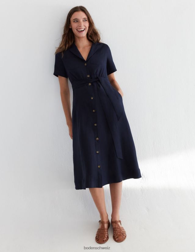 Boden Frauen Maxi-Hemdkleid aus Leinen VH86PT1158 Kleidung Marine