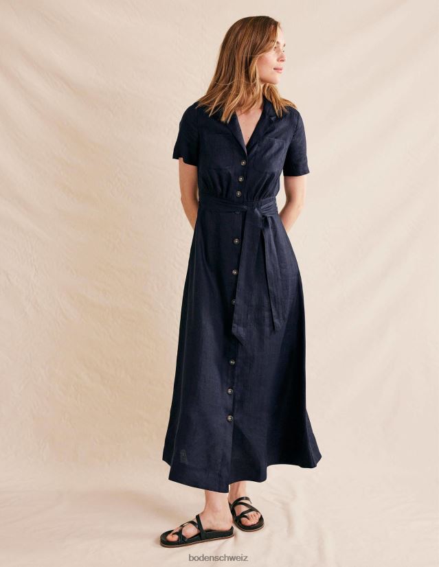 Boden Frauen Maxi-Hemdkleid aus Leinen VH86PT1158 Kleidung Marine