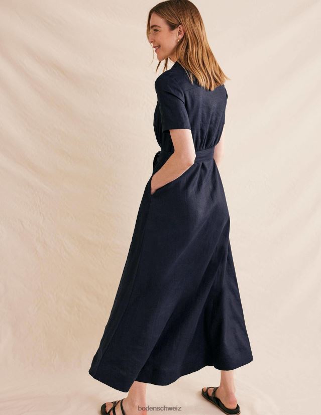 Boden Frauen Maxi-Hemdkleid aus Leinen VH86PT1158 Kleidung Marine