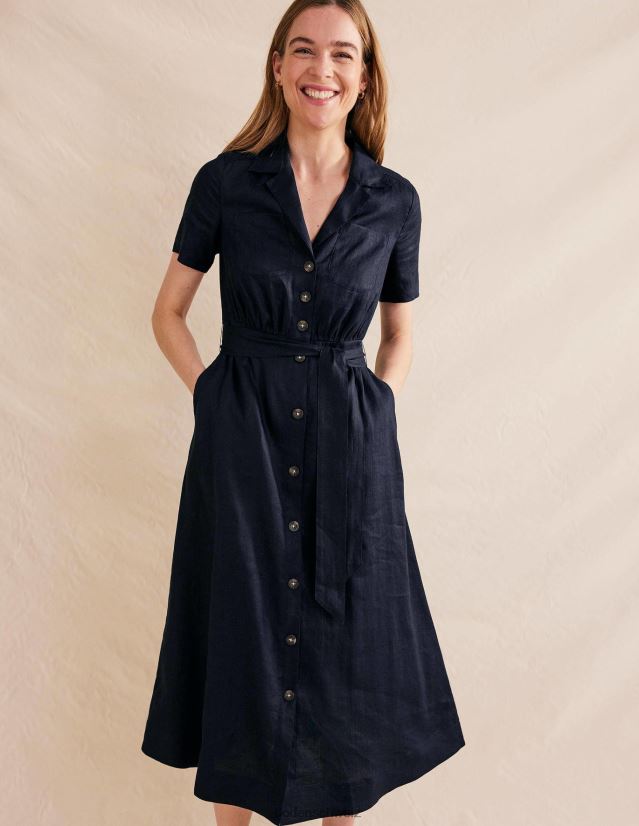 Boden Frauen Maxi-Hemdkleid aus Leinen VH86PT1158 Kleidung Marine