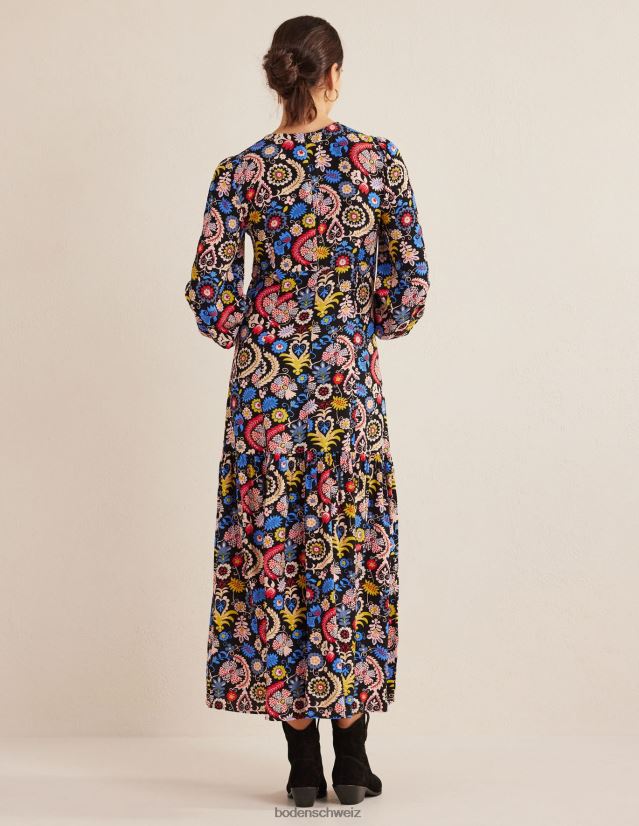 Boden Frauen Maxi-Stufenkleid mit gesmokten Bündchen VH86PT1312 Kleidung Multi- und tropischer Charme
