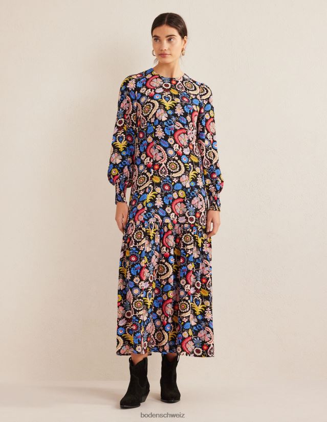 Boden Frauen Maxi-Stufenkleid mit gesmokten Bündchen VH86PT1312 Kleidung Multi- und tropischer Charme