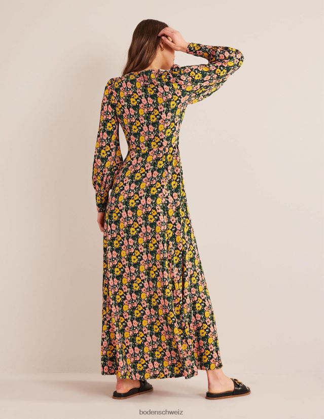Boden Frauen Maxi-Teekleid mit Blousonärmeln VH86PT2439 Kleidung Smaragdnacht und abstrakter Mohn