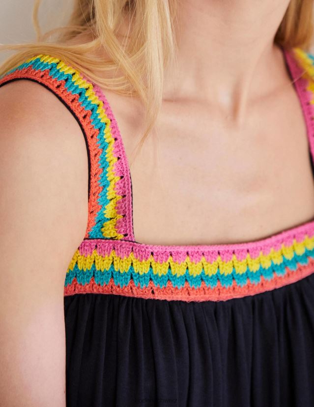 Boden Frauen Maxikleid aus Jersey mit Häkelbesatz VH86PT2218 Kleidung Marine