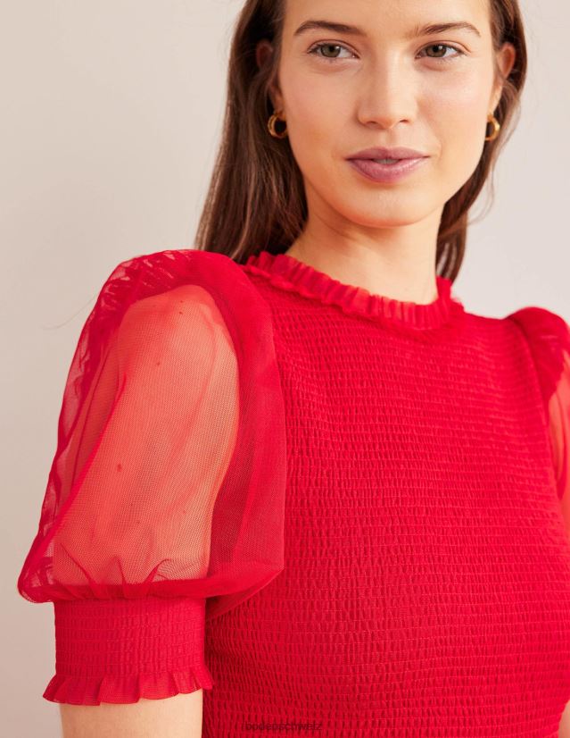 Boden Frauen Maxikleid aus gesmoktem Tüll VH86PT2151 Kleidung dunkle Rose