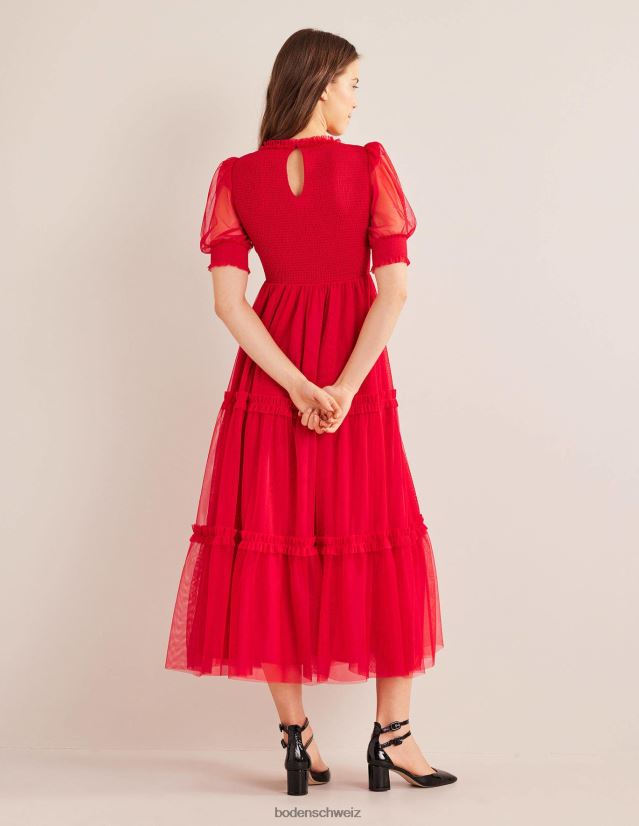 Boden Frauen Maxikleid aus gesmoktem Tüll VH86PT2151 Kleidung dunkle Rose