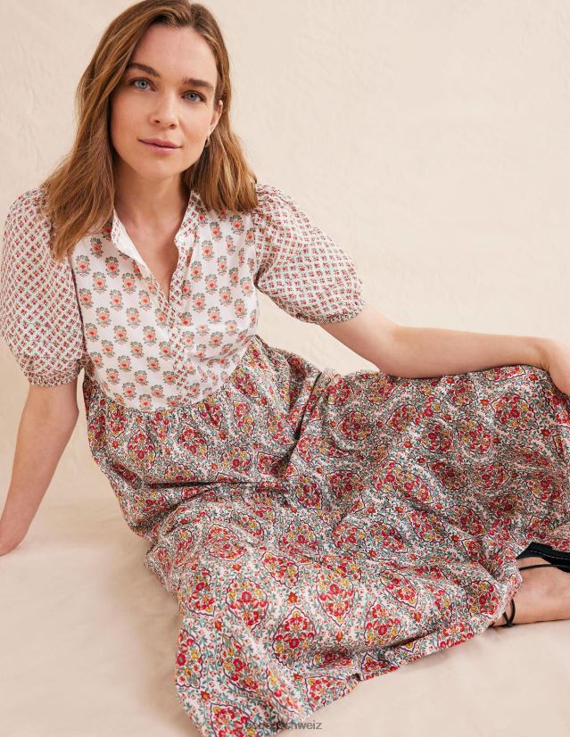 Boden Frauen Maxikleid mit Biesen-Detail VH86PT1350 Kleidung Elfenbein und zierliches Blümchen
