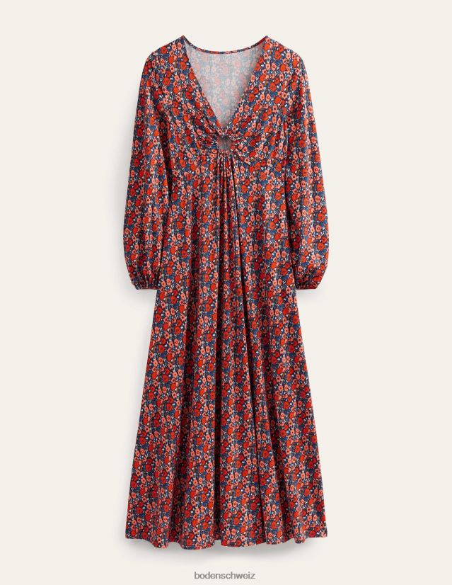 Boden Frauen Maxikleid mit Schlüssellochausschnitt aus Jersey VH86PT1492 Kleidung Zinnoberrot und abstrakter Mohn