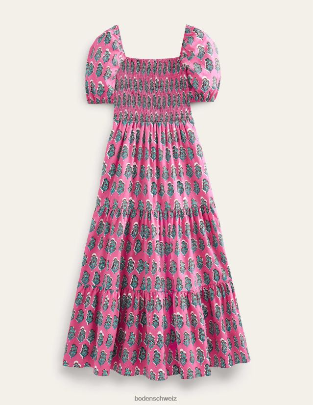 Boden Frauen Maxikleid mit gesmoktem Oberteil VH86PT578 Kleidung Festival-Rosa und Kunsthandwerkerblüte