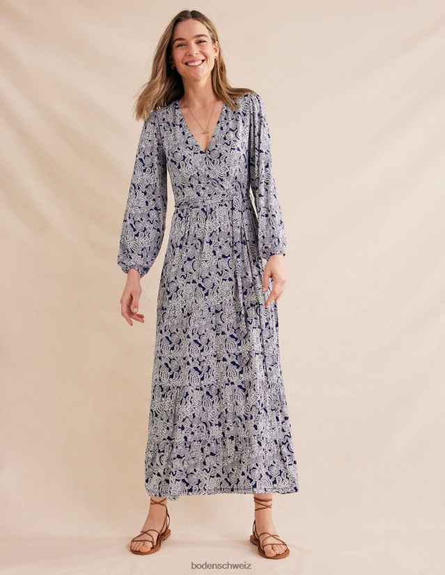Boden Frauen Mehrstufiges Wickel-Maxikleid VH86PT1009 Kleidung Preußischblau und Paisley-Knospe