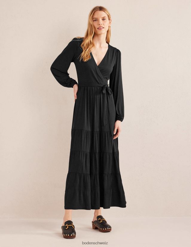 Boden Frauen Mehrstufiges Wickel-Maxikleid VH86PT1242 Kleidung Schwarz