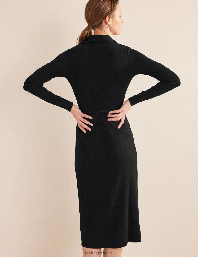 Boden Frauen Midi-Hemdblusenkleid aus geripptem Jersey VH86PT1196 Kleidung Schwarz