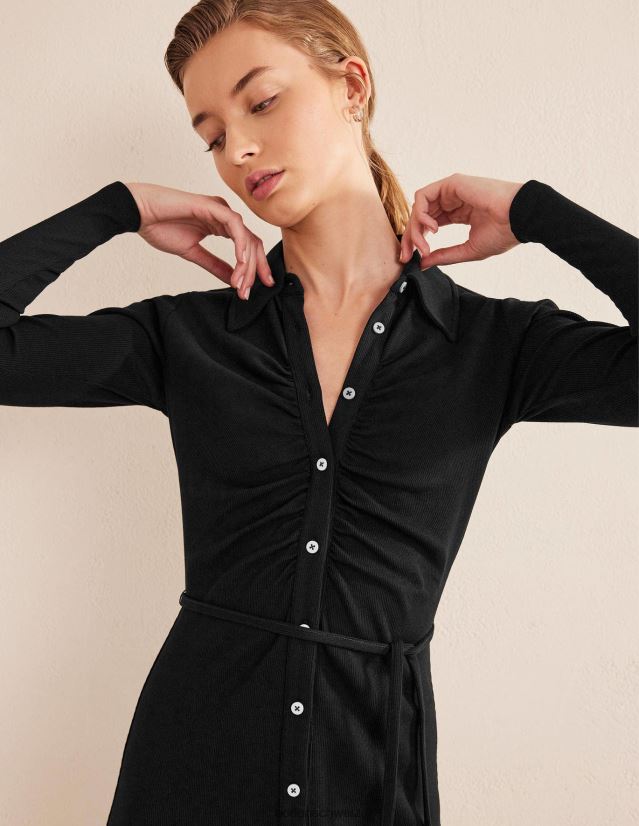 Boden Frauen Midi-Hemdblusenkleid aus geripptem Jersey VH86PT1196 Kleidung Schwarz