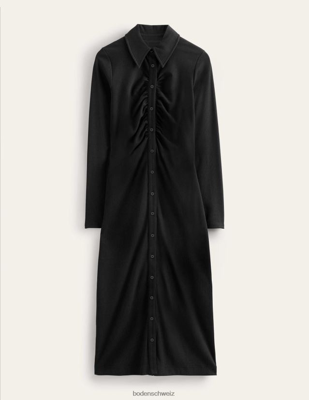Boden Frauen Midi-Hemdblusenkleid aus geripptem Jersey VH86PT1196 Kleidung Schwarz