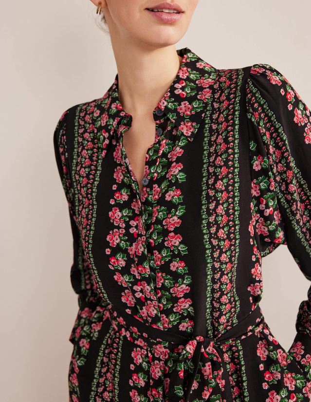 Boden Frauen Midi-Hemdkleid VH86PT2550 Kleidung schwarze Diamantrose