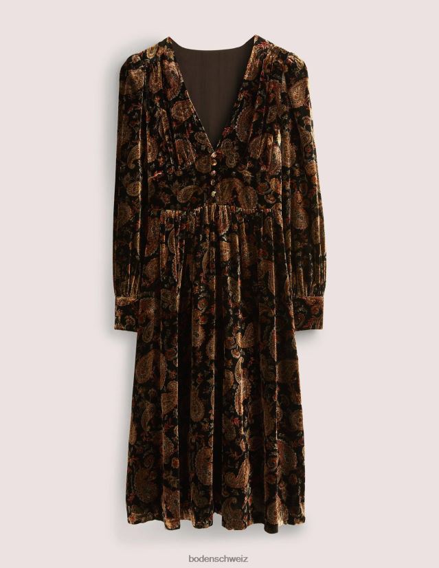Boden Frauen Midi-Partykleid aus Samt VH86PT1873 Kleidung Leidenschaft für Schwarz und Paisley