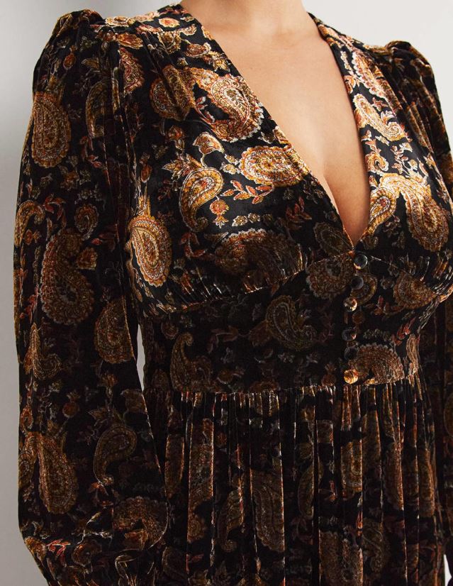 Boden Frauen Midi-Partykleid aus Samt VH86PT1873 Kleidung Leidenschaft für Schwarz und Paisley