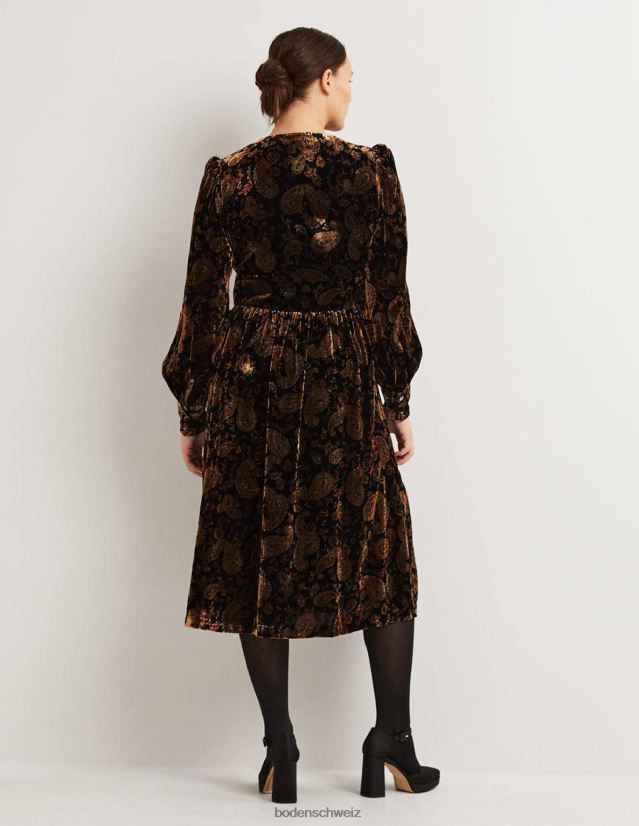 Boden Frauen Midi-Partykleid aus Samt VH86PT1873 Kleidung Leidenschaft für Schwarz und Paisley