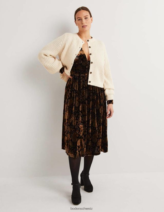 Boden Frauen Midi-Partykleid aus Samt VH86PT1873 Kleidung Leidenschaft für Schwarz und Paisley