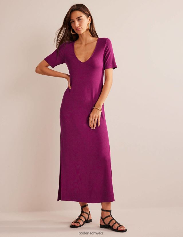Boden Frauen Midi-T-Shirt-Kleid aus Rippjersey VH86PT1092 Kleidung himbeerfarbener Glanz