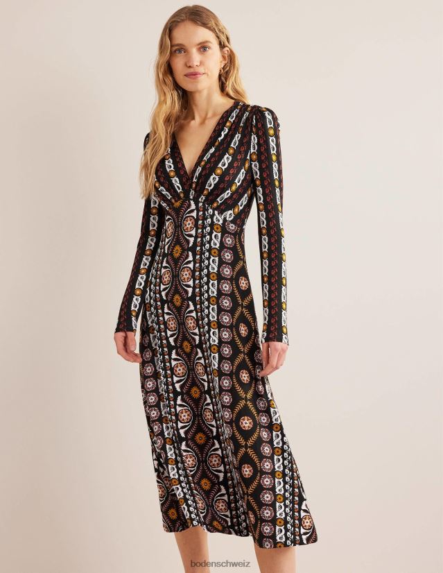 Boden Frauen Midi-Teekleid aus Jersey VH86PT1051 Kleidung schwarz & opulent gestreift