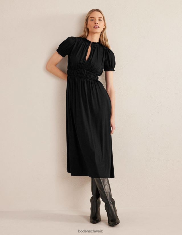 Boden Frauen Midi-Teekleid aus Jersey mit Rüschen VH86PT1475 Kleidung Schwarz