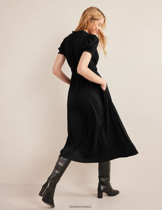 Boden Frauen Midi-Teekleid aus Jersey mit Rüschen VH86PT1475 Kleidung Schwarz
