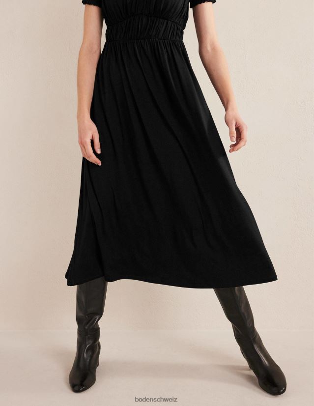 Boden Frauen Midi-Teekleid aus Jersey mit Rüschen VH86PT1475 Kleidung Schwarz