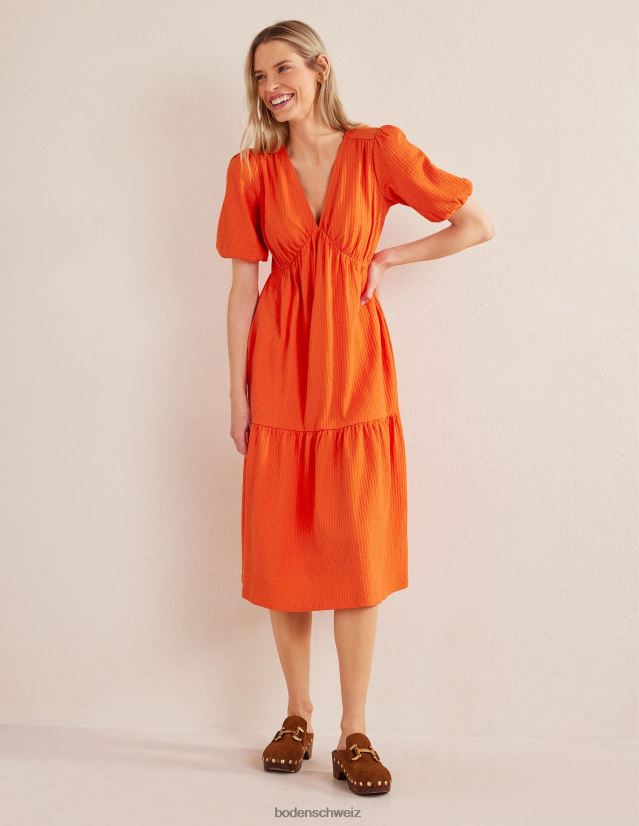 Boden Frauen Midikleid aus Jersey-Seersucker VH86PT1219 Kleidung Zinnoberrot