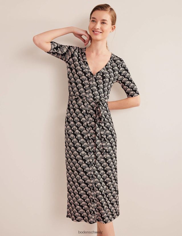 Boden Frauen Midikleid aus Jersey mit Knopfleiste vorne VH86PT1529 Kleidung Schwarzer & Leidenschaftsstempel