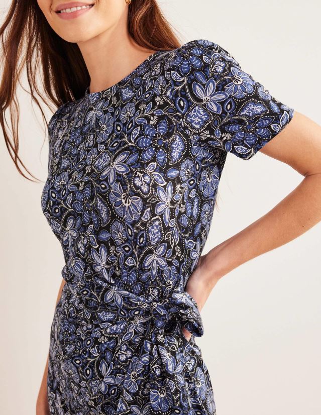 Boden Frauen Midikleid aus Jersey mit Knoten vorne VH86PT1144 Kleidung echtes Marineblau und orientalische Lilie