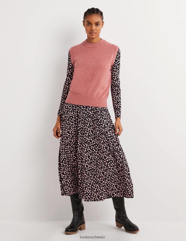 Boden Frauen Midikleid aus Jersey mit Puffärmeln VH86PT1039 Kleidung schwarz & fallende Knospe