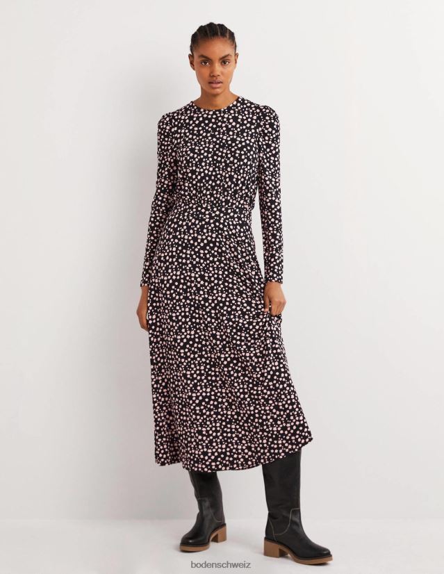 Boden Frauen Midikleid aus Jersey mit Puffärmeln VH86PT1039 Kleidung schwarz & fallende Knospe