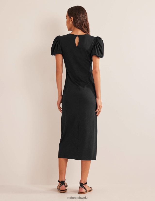 Boden Frauen Midikleid aus Jersey mit Puffärmeln VH86PT1322 Kleidung Schwarz