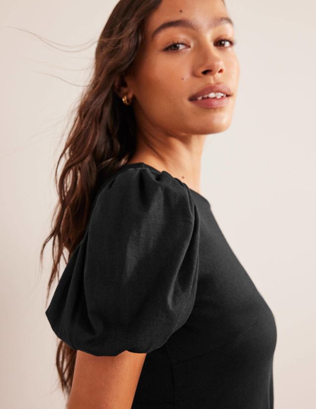 Boden Frauen Midikleid aus Jersey mit Puffärmeln VH86PT1322 Kleidung Schwarz