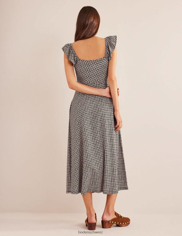Boden Frauen Midikleid aus Jersey mit Rüschendetail VH86PT1021 Kleidung schwarze und blühende Knospe