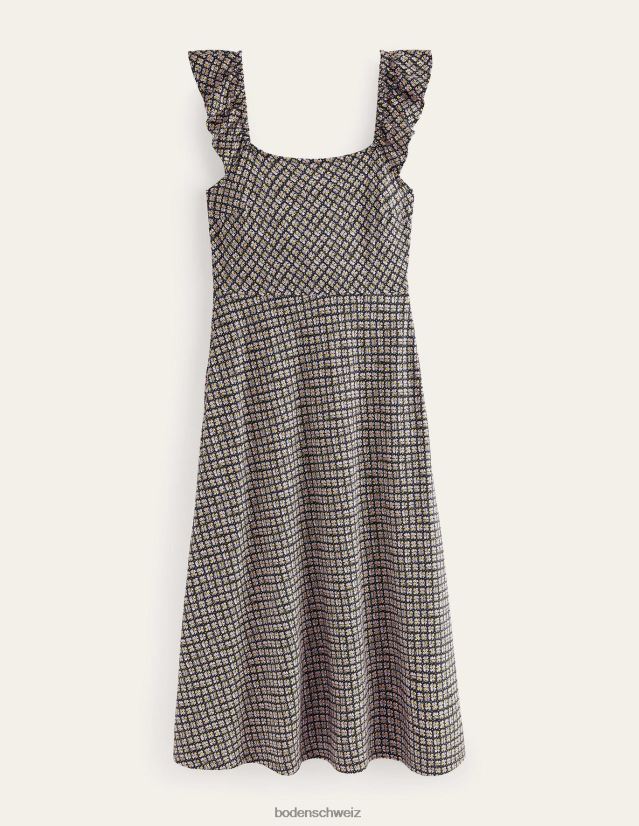 Boden Frauen Midikleid aus Jersey mit Rüschendetail VH86PT1021 Kleidung schwarze und blühende Knospe