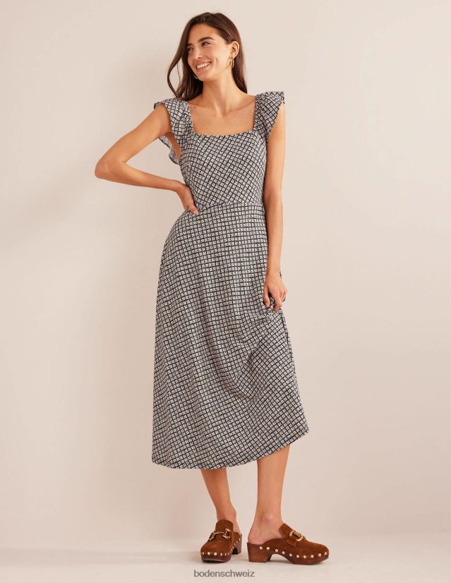 Boden Frauen Midikleid aus Jersey mit Rüschendetail VH86PT1021 Kleidung schwarze und blühende Knospe