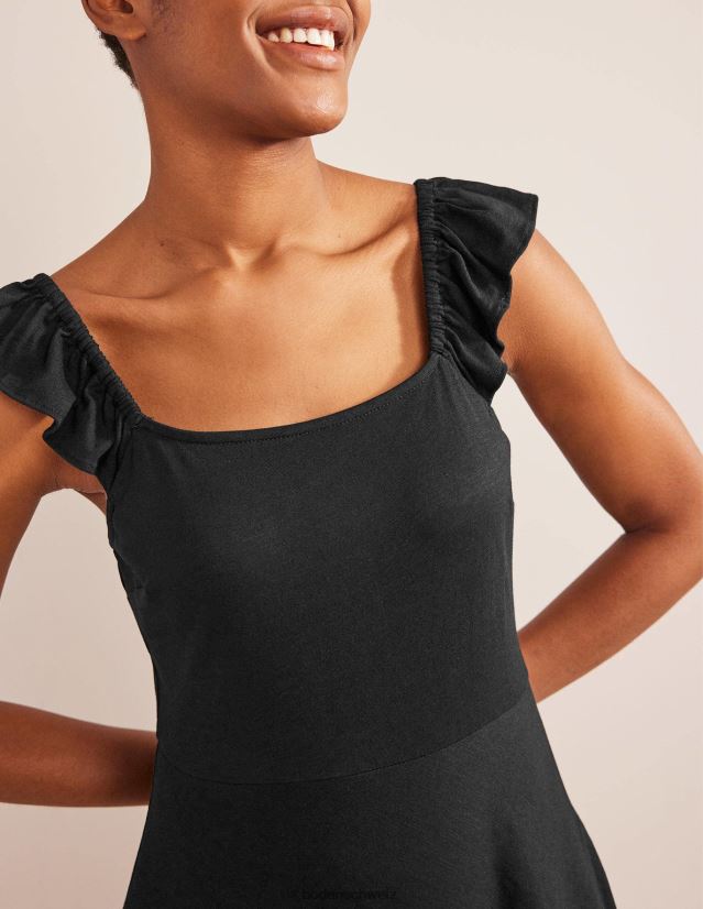 Boden Frauen Midikleid aus Jersey mit Rüschendetail VH86PT1327 Kleidung Schwarz