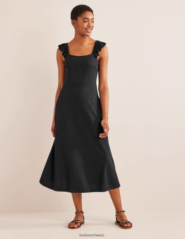 Boden Frauen Midikleid aus Jersey mit Rüschendetail VH86PT1327 Kleidung Schwarz