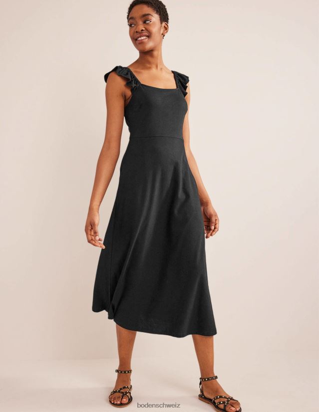 Boden Frauen Midikleid aus Jersey mit Rüschendetail VH86PT1327 Kleidung Schwarz